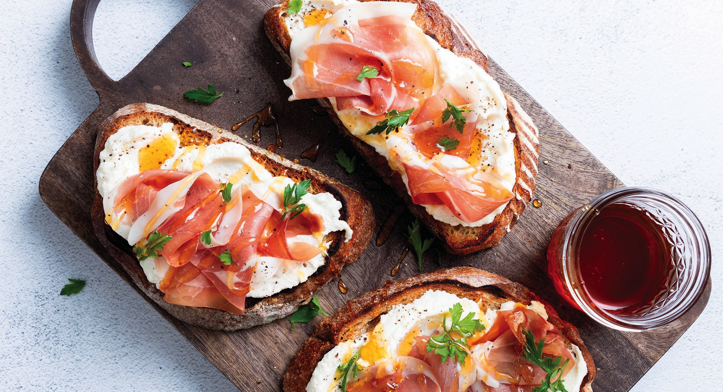 Whipped Ricotta Toast with Prosciutto di Parma and Hot Honey | marketplacepublications